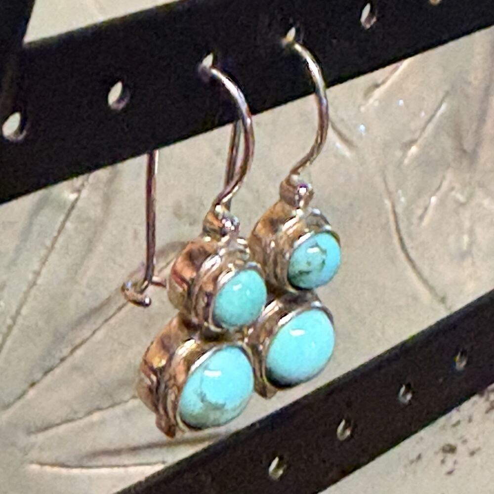 Sterling Silver and Turquoise Double Stone Drop Earrings by JC Made in Thailand - Picture 6 of 7